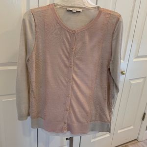 Soft Pink LOFT Cardigan with Lace Panels - Large